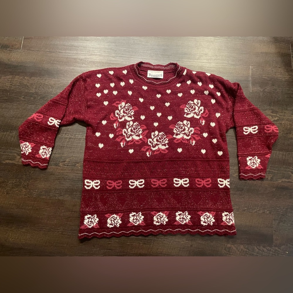Vintage Trimmings Sweater Cottagecore Granny Bows Heart Women’s Size 22W XXLarge